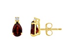 6x4mm Pear Shape Garnet with Diamond Accents 14k Yellow Gold Stud Earrings