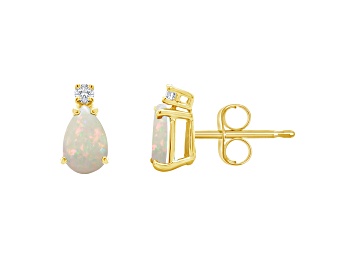 Picture of 6x4mm Pear Shape Opal with Diamond Accents 14k Yellow Gold Stud Earrings