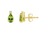 6x4mm Pear Shape Peridot with Diamond Accents 14k Yellow Gold Stud Earrings
