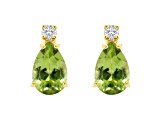 6x4mm Pear Shape Peridot with Diamond Accents 14k Yellow Gold Stud Earrings