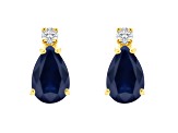 6x4mm Pear Shape Sapphire with Diamond Accents 14k Yellow Gold Stud Earrings