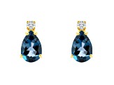 6x4mm Pear Shape London Blue Topaz with Diamond Accents 14k Yellow Gold Stud Earrings