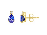 6x4mm Pear Shape Tanzanite with Diamond Accents 14k Yellow Gold Stud Earrings