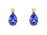 6x4mm Pear Shape Tanzanite with Diamond Accents 14k Yellow Gold Stud Earrings