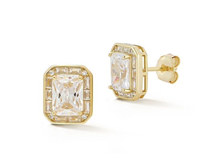 Rachel Zoe 14K Yellow Gold Over Sterling Silver Radiant Cut Cubic Zirconia Stud Earrings