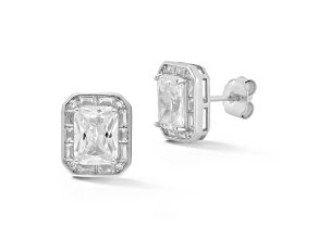 Rachel Zoe Rhodium Over Sterling Silver Radiant Cut Cubic Zirconia Stud Earrings