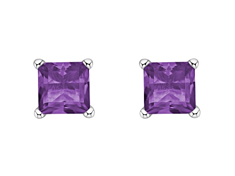 4mm Princess Cut Amethyst 14k White Gold Stud Earrings