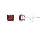 4mm Princess Cut Garnet 14k White Gold Stud Earrings