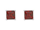 4mm Princess Cut Garnet 14k White Gold Stud Earrings