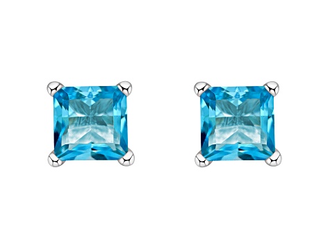 4mm Princess Cut Blue Topaz 14k White Gold Stud Earrings