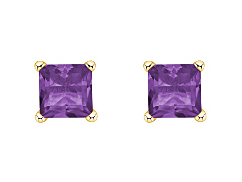 4mm Princess Cut Amethyst 14k Yellow Gold Stud Earrings