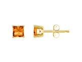 4mm Princess Cut Citrine 14k Yellow Gold Stud Earrings