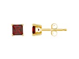 4mm Princess Cut Garnet 14k Yellow Gold Stud Earrings