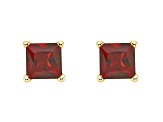 4mm Princess Cut Garnet 14k Yellow Gold Stud Earrings