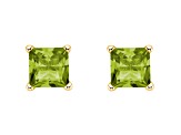 4mm Princess Cut Peridot 14k Yellow Gold Stud Earrings