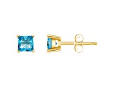 4mm Princess Cut Blue Topaz 14k Yellow Gold Stud Earrings