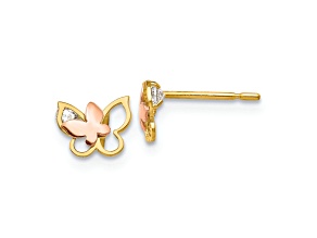 14K Yellow and Rose Gold Cubic Zirconia Children's Butterfly Post Earrings