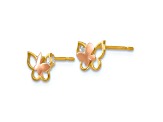 14K Yellow and Rose Gold Cubic Zirconia Children's Butterfly Post Earrings