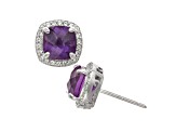 Amethyst Sterling Silver Halo Stud Earrings 2.14ctw