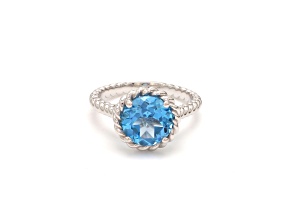 Round Swiss Blue Topaz Rhodium Over Sterling Silver Ring 2.98ctw