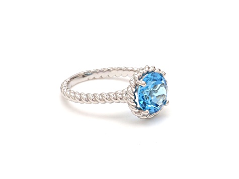 Round Swiss Blue Topaz Rhodium Over Sterling Silver Ring 2.98ctw