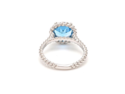 Round Swiss Blue Topaz Rhodium Over Sterling Silver Ring 2.98ctw