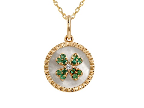 Mother of Pearl Pendant 14k Yellow Gold Over Sterling Silver Emerald Clover Pendant