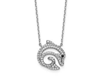 Picture of Rhodium Over Sterling Silver Black and White Cubic Zirconia Dolphin Necklace