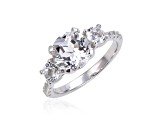 Round White Topaz Sterling Silver 3-Stone Engagement Style Ring, 3.48ctw