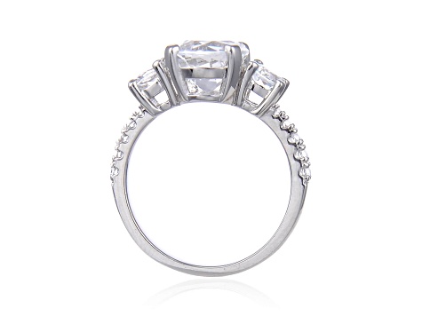 Round White Topaz Sterling Silver 3-Stone Engagement Style Ring, 3.48ctw