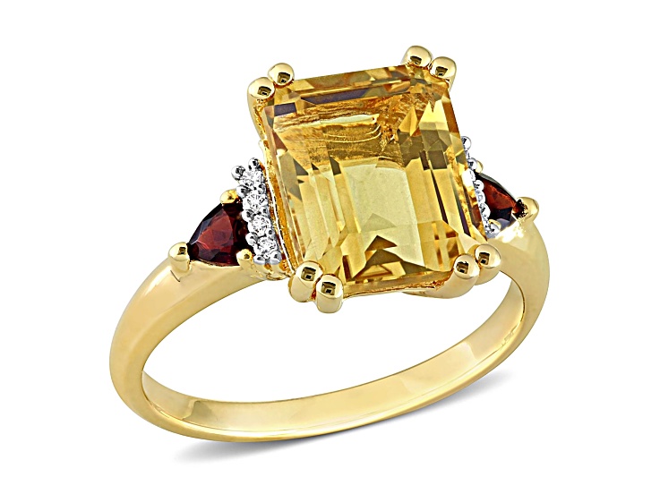 Citrine, Garnet and Diamond 18K Yellow Gold Over Sterling Silver Cocktail Ring 3.38ctw