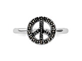 Rhodium Over Sterling Silver Stackable Expressions Marcasite Peace Sign Ring