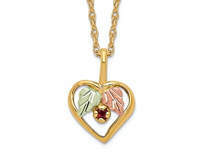 10k Yellow Gold  12k Rose Gold and 12k Green Gold Accent Heart Garnet Pendant  18 Inch Chain
