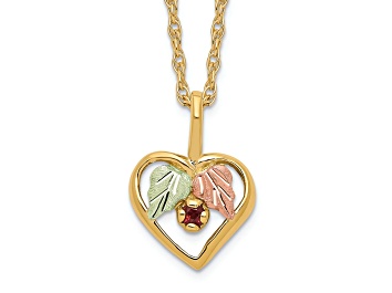 Picture of 10k Yellow Gold  12k Rose Gold and 12k Green Gold Accent Heart Garnet Pendant  18 Inch Chain