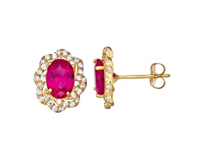 Oval Lab Created Ruby 10K Yellow Gold Stud Earrings 1.88ctw
