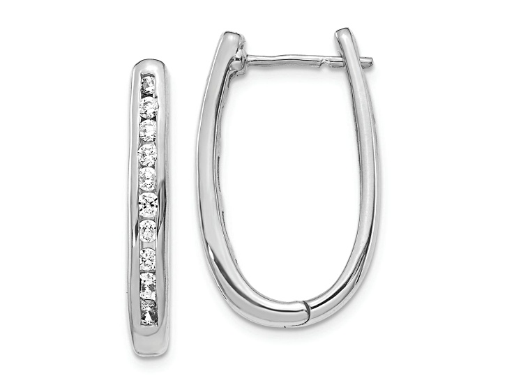 Rhodium Over 10k White Gold 15/16", 0.745ctw Diamond Oval Hinged Hoop Earrings