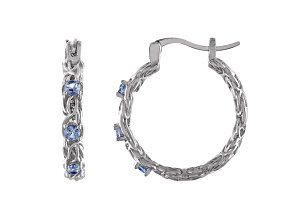 Sterling Silver Lab Created Aquamarine Byzantine Hoop Earrings .4ctw