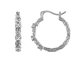 Sterling Silver Lab Created White Sapphire Byzantine Hoop Earrings .4ctw