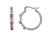 Sterling Silver Lab Created Pink Sapphire Byzantine Hoop Earrings .4ctw