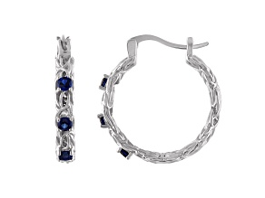 Sterling Silver Lab Created Sapphire Byzantine Hoop Earrings .4ctw
