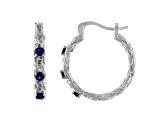 Sterling Silver Lab Created Sapphire Byzantine Hoop Earrings .4ctw