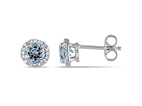 1.00ctw Sky Blue Topaz and Diamond Accent Halo Stud Earrings in Sterling Silver