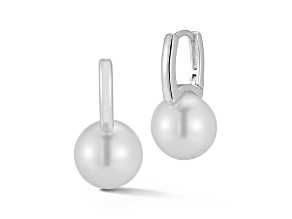 Rachel Zoe Rhodium Over Brass Simulated Pearl Huggie Hoop Drop Earrings