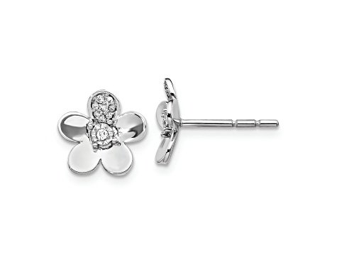 Rhodium Over 14k White Gold 10mm Diamond Flower Stud Earrings