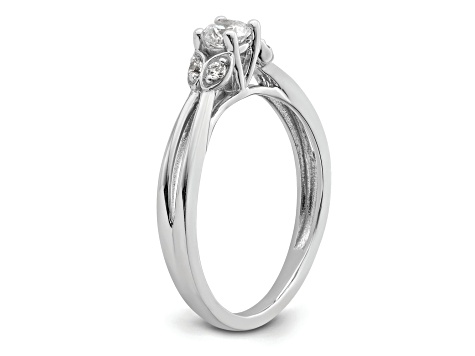 Rhodium Over 14K White Gold First Promise Polish Round Diamond Engagement Ring 0.33ctw