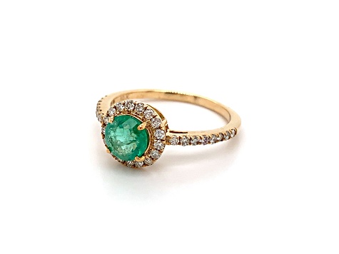 10K Yellow Gold Round Emerald and Diamond Ring 1.12ctw
