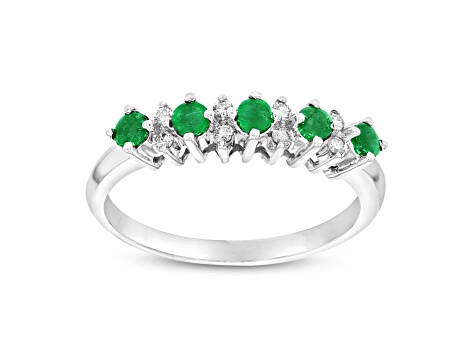 0.40ctw Emerald and Diamond Band Ring in 14k White Gold