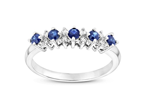 0.53ctw Sapphire and Diamond Band Ring in 14k White Gold
