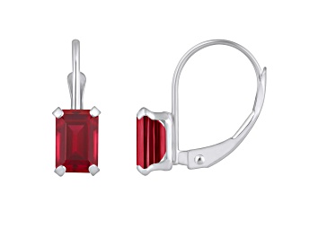 Picture of 6x4mm Emerald Cut Created Ruby Rhodium Over 10k White Gold Drop Earrings