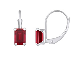 6x4mm Emerald Cut Created Ruby Rhodium Over 10k White Gold Drop Earrings